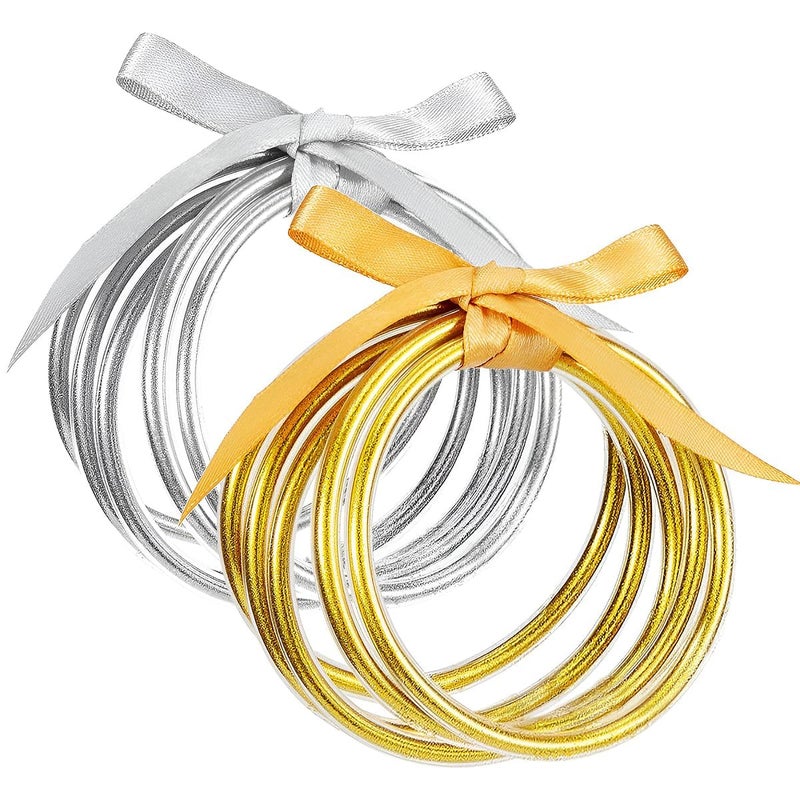 Alphatool Glitter Jelly Gold Bangles Bracelets for Women - Gold & Silver Soft Silicone Sparkling Fashion Jewelry Gift for Ladies Girls Summer Holidays Beach Pool Parties - Image 1